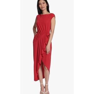 Maggy London Women's Cap Sleeve Hi-Low Dress with Asymmetric Draping Size 18
